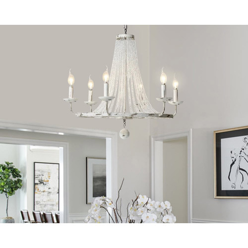 HMR Crylite French Country 6-Light Crystal Metal Wheel Chandelier - White