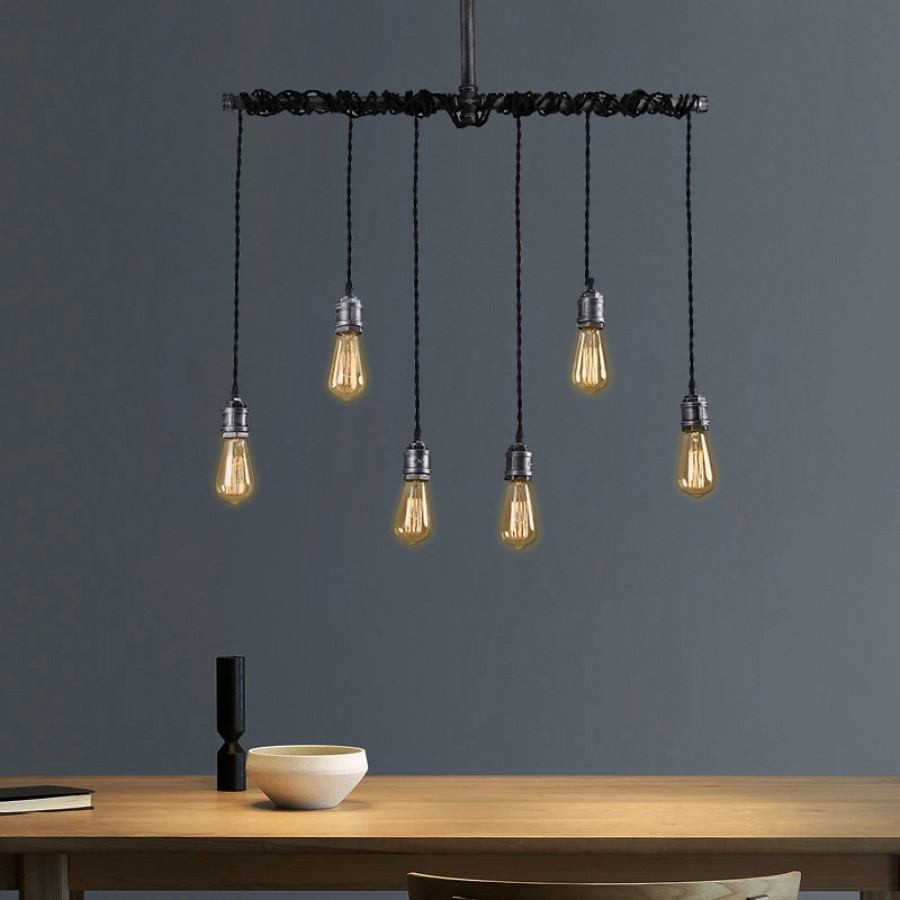 HMR - Industrial Hanging Metal Pendant Light for Kitchen Island in 6-Light