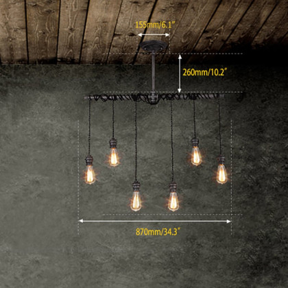 HMR - Industrial Hanging Metal Pendant Light for Kitchen Island in 6-Light