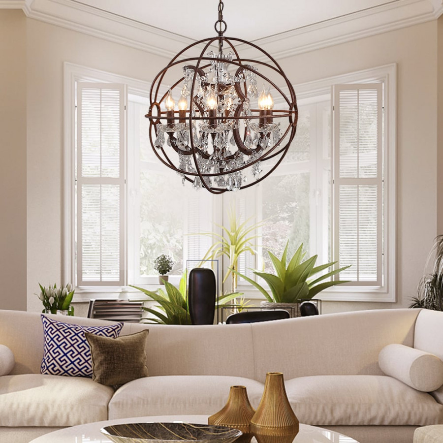 HMR - Industrial Loft 6-Lights Retro Metal Orb Chandelier in Clear