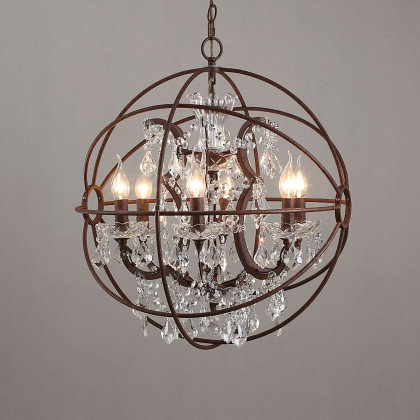 HMR - Industrial Loft 6-Lights Retro Metal Orb Chandelier in Clear