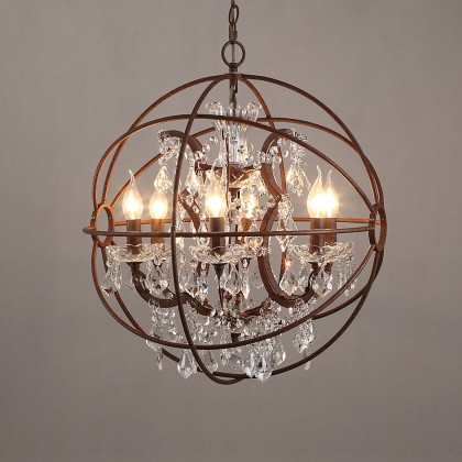 HMR - Industrial Loft 6-Lights Retro Metal Orb Chandelier in Clear
