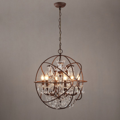 HMR - Industrial Loft 6-Lights Retro Metal Orb Chandelier in Clear