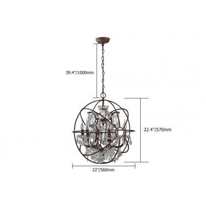 HMR - Industrial Loft 6-Lights Retro Metal Orb Chandelier in Clear