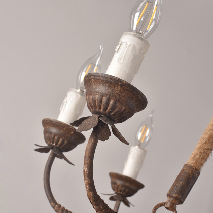 HMR - Candlely Hemp Rope and Metal 8-Light Round Chandelier in Rust