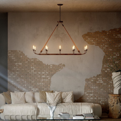 HMR - Candlely 10-Light Rectangular Linear Chandelier with Hemp Rope in Rust