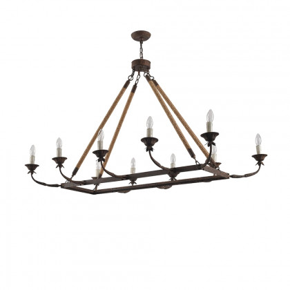 HMR - Candlely 10-Light Rectangular Linear Chandelier with Hemp Rope in Rust