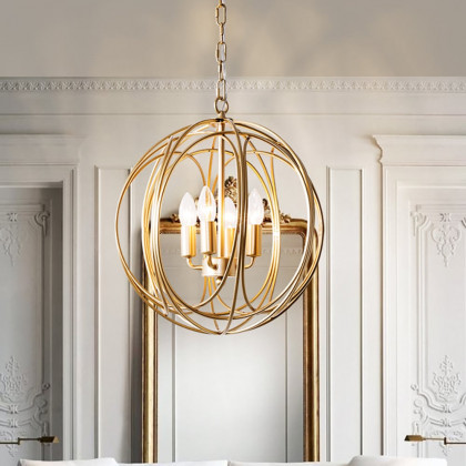 HMR - Modern 4-Light Iron Suspended Geometric Chandelier in Gold
