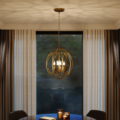 HMR - Modern 4-Light Iron Suspended Geometric Chandelier in Gold