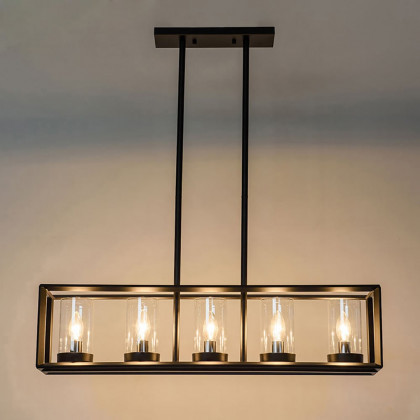 HMR - Metal Frame 5-Light Kitchen Island Linear Pendant Light in Black