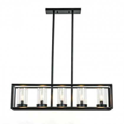 HMR - Metal Frame 5-Light Kitchen Island Linear Pendant Light in Black