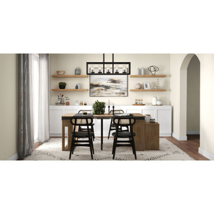 HMR - Metal Frame 5-Light Kitchen Island Linear Pendant Light in Black