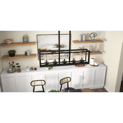 HMR - Metal Frame 5-Light Kitchen Island Linear Pendant Light in Black