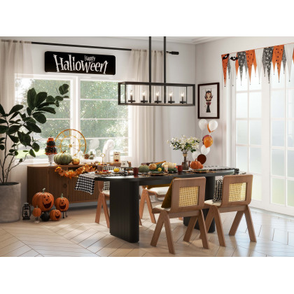 HMR - Metal Frame 5-Light Kitchen Island Linear Pendant Light in Black