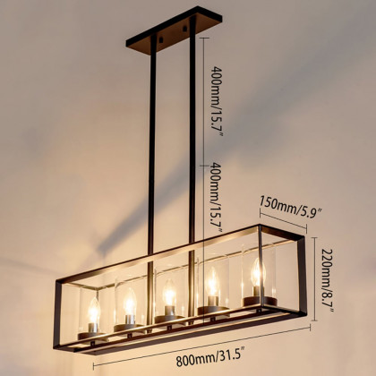 HMR - Metal Frame 5-Light Kitchen Island Linear Pendant Light in Black