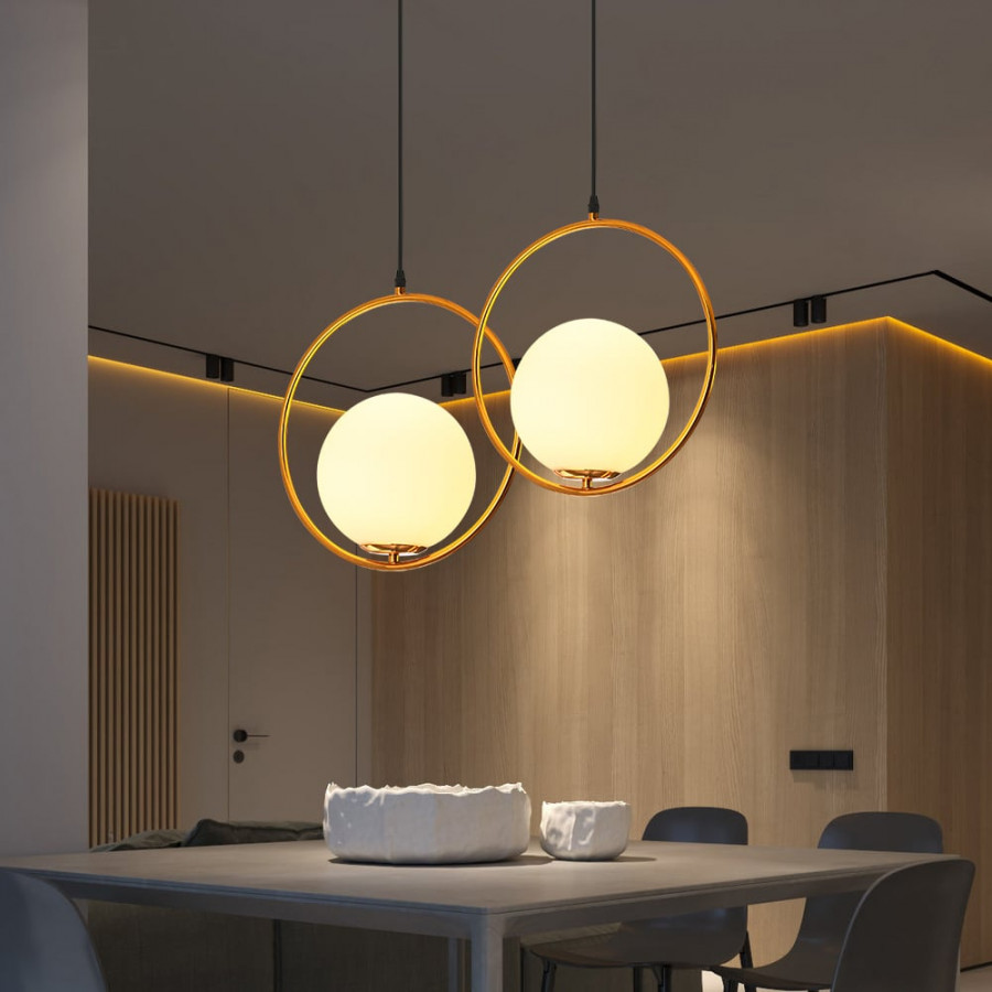 HMR - Contemporary Minimalist Ring Glass Globe Pendant Light in Single