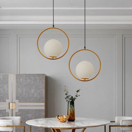 HMR - Contemporary Minimalist Ring Glass Globe Pendant Light in Single