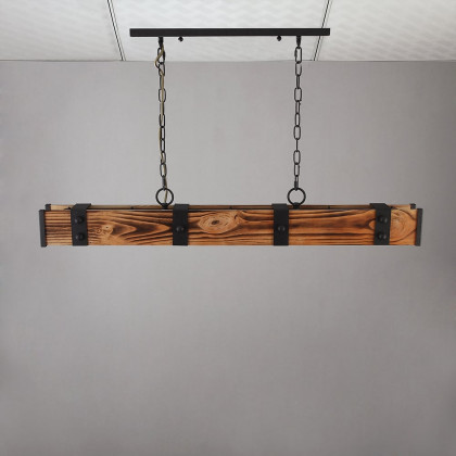 HMR - Rowen Industrial 4-Light LED Linear Rust Wood and Metal Pendant Light in Rust