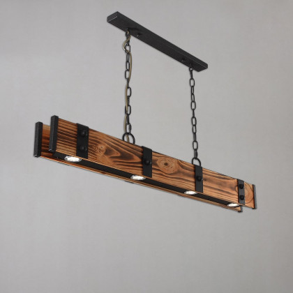 HMR - Rowen Industrial 4-Light LED Linear Rust Wood and Metal Pendant Light in Rust