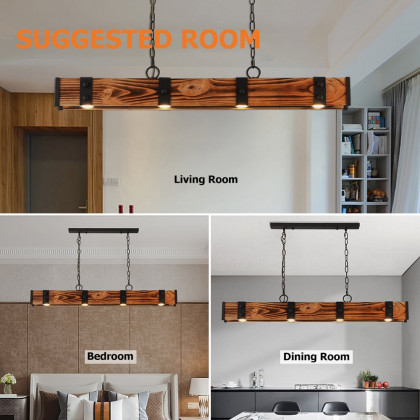 HMR - Rowen Industrial 4-Light LED Linear Rust Wood and Metal Pendant Light in Rust