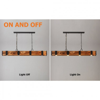 HMR - Rowen Industrial 4-Light LED Linear Rust Wood and Metal Pendant Light in Rust