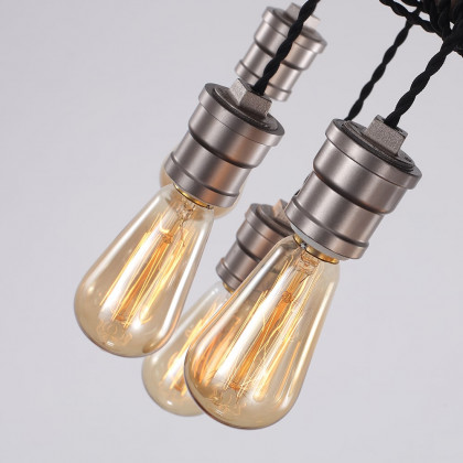 HMR - Industrial Pendant Light with Wood Beam and Plumbing Pipe in 8-Light