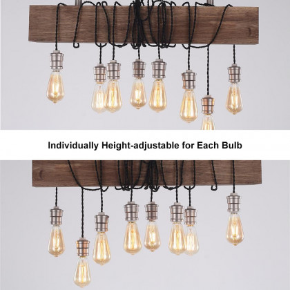 HMR - Industrial Pendant Light with Wood Beam and Plumbing Pipe in 8-Light