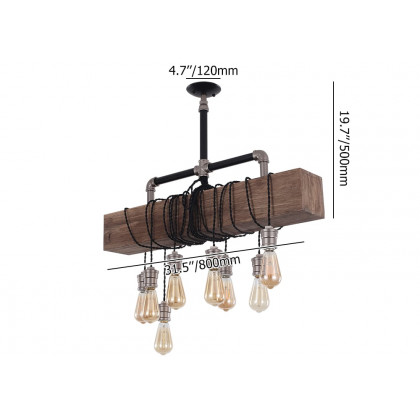 HMR - Industrial Pendant Light with Wood Beam and Plumbing Pipe in 8-Light