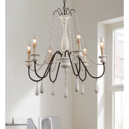 HMR - French Country Candle-Style Wooden Chandelier in 8-Light