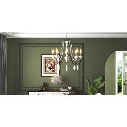 HMR - French Country Candle-Style Wooden Chandelier in 8-Light