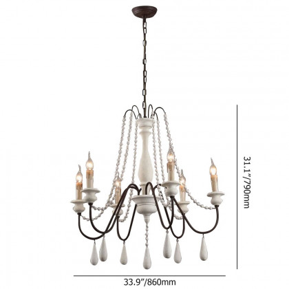 HMR - French Country Candle-Style Wooden Chandelier in 8-Light