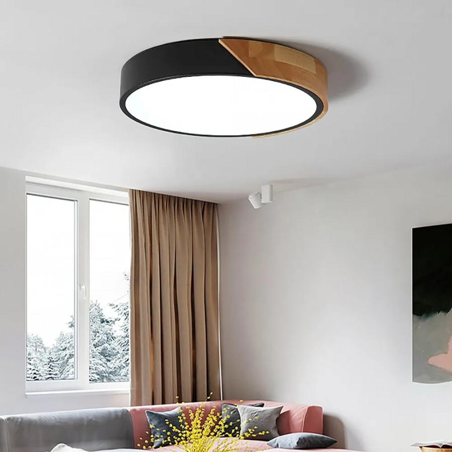 HMR Modern 20" Drum Flush Mount Ceiling Light - Black Dimmable & Remote Control
