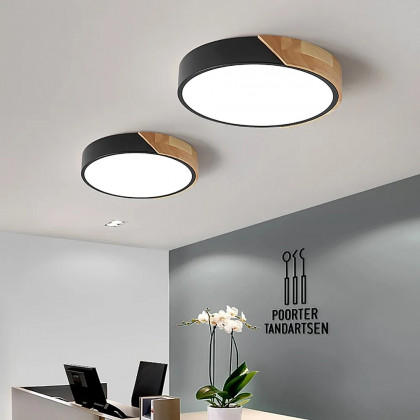 HMR Modern 20" Drum Flush Mount Ceiling Light - Black Dimmable & Remote Control
