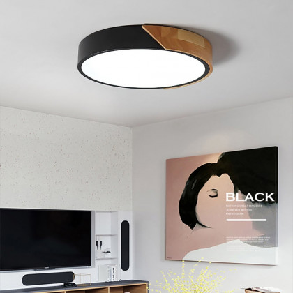 HMR Modern 20" Drum Flush Mount Ceiling Light - Black Dimmable & Remote Control