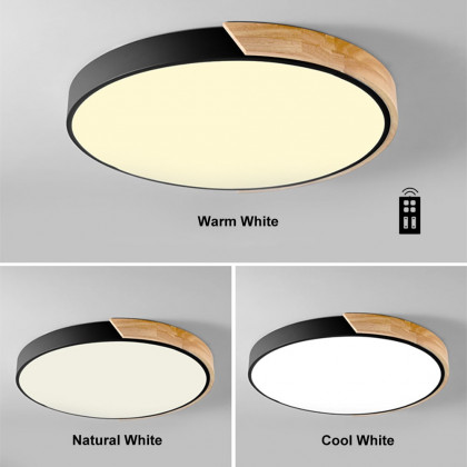 HMR Modern 20" Drum Flush Mount Ceiling Light - Black Dimmable & Remote Control