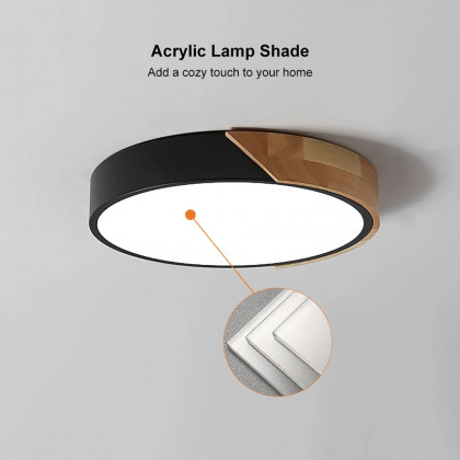 HMR Modern 20" Drum Flush Mount Ceiling Light - Black Dimmable & Remote Control