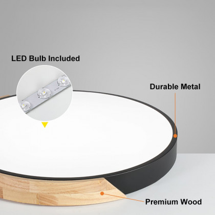 HMR Modern 20" Drum Flush Mount Ceiling Light - Black Dimmable & Remote Control