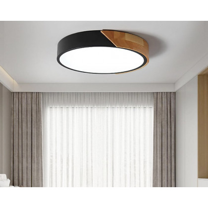 HMR Modern 16" Drum Flush Mount Ceiling Light - Black Dimmable & Remote Control