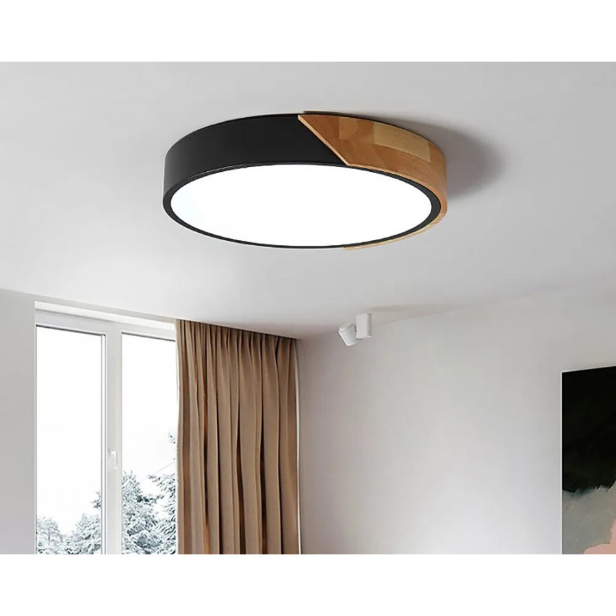 HMR Modern 12" Drum Flush Mount Ceiling Light - Black Dimmable & Remote Control