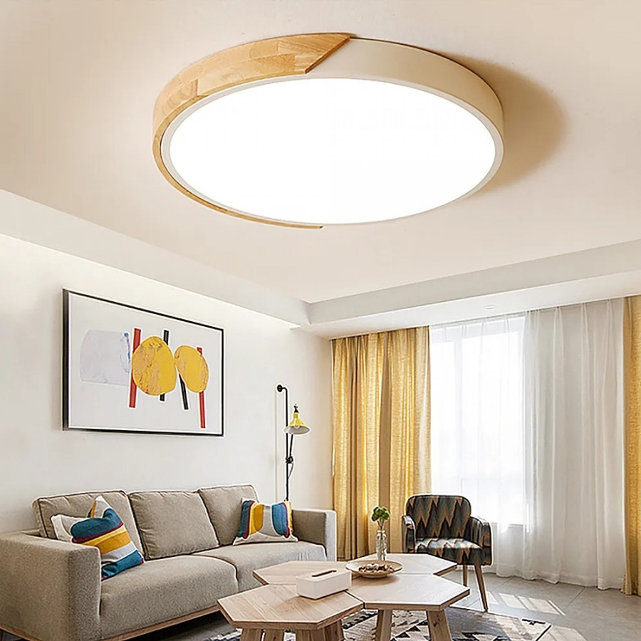 HMR Modern 16" Drum Flush Mount Ceiling Light - White Dimmable & Remote Control