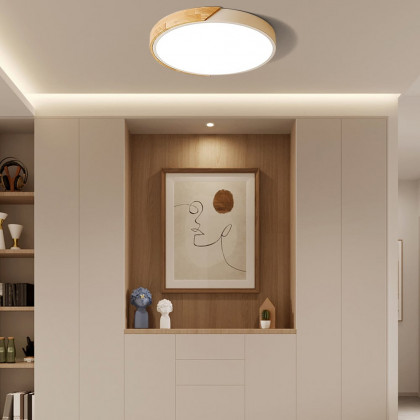 HMR Modern 16" Drum Flush Mount Ceiling Light - White Dimmable & Remote Control