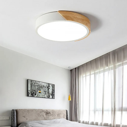 HMR Modern 16" Drum Flush Mount Ceiling Light - White Dimmable & Remote Control