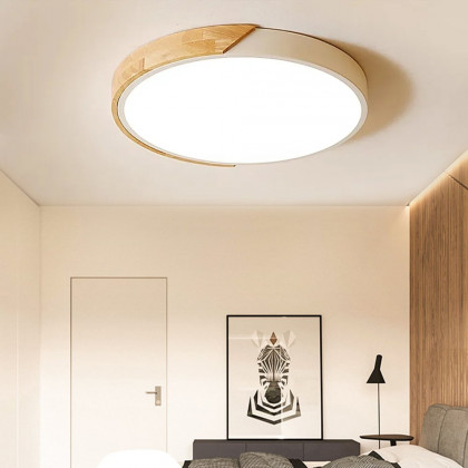HMR Modern 16" Drum Flush Mount Ceiling Light - White Dimmable & Remote Control