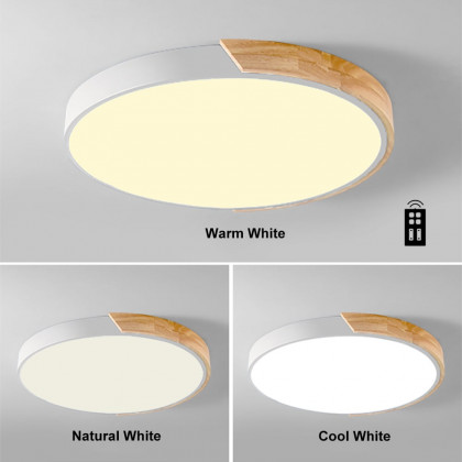 HMR Modern 16" Drum Flush Mount Ceiling Light - White Dimmable & Remote Control