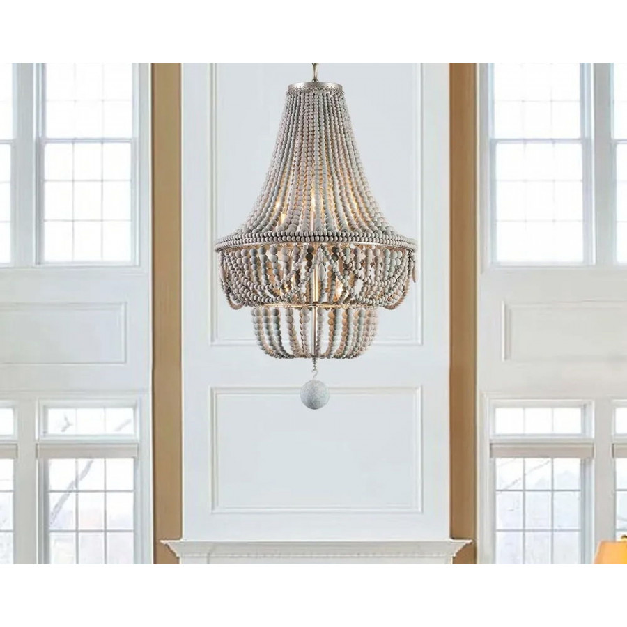 HMR - Kesarre Retro Wood Beaded Ceiling Chandelier in Gray and Blue