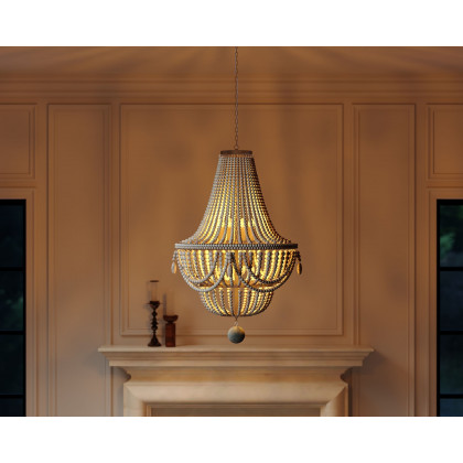 HMR - Kesarre Retro Wood Beaded Ceiling Chandelier in Gray and Blue