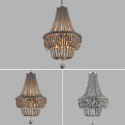 HMR - Kesarre Retro Wood Beaded Ceiling Chandelier in Gray and Blue