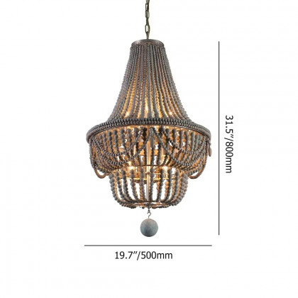 HMR - Kesarre Retro Wood Beaded Ceiling Chandelier in Gray and Blue