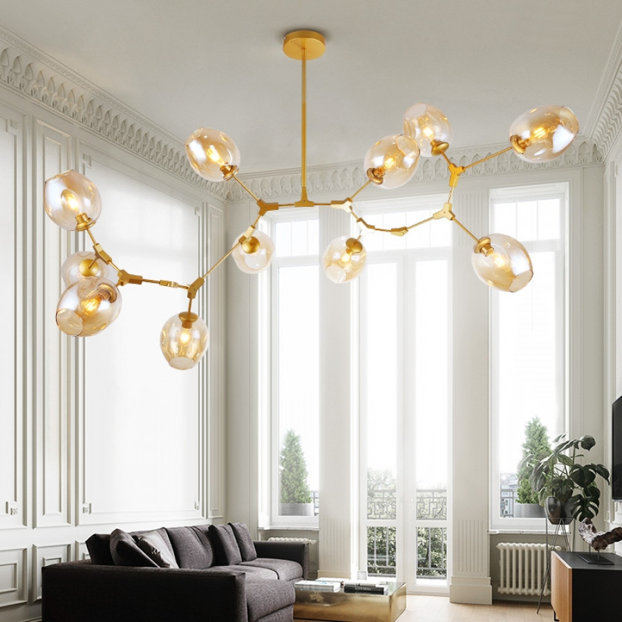 HMR - Modern Kitchen Island 11-Light Metal Pendant Light in Gold