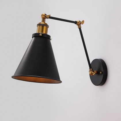 HMR - Double Swing Arm 1-Light Wall Sconce in Black, Brass